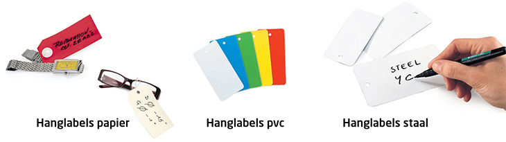 Gebruik hanglabels van pvc of papier voor het identificeren van bijvoorbeeld losse en grote producten, enzovoort.