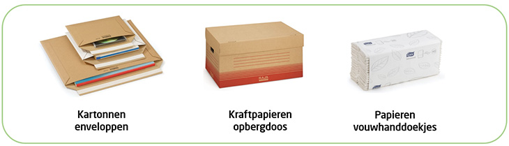 Ecologische oplossingen voor je kantoor met kartonnen enveloppen, opbergdozen en papieren handdoekjes