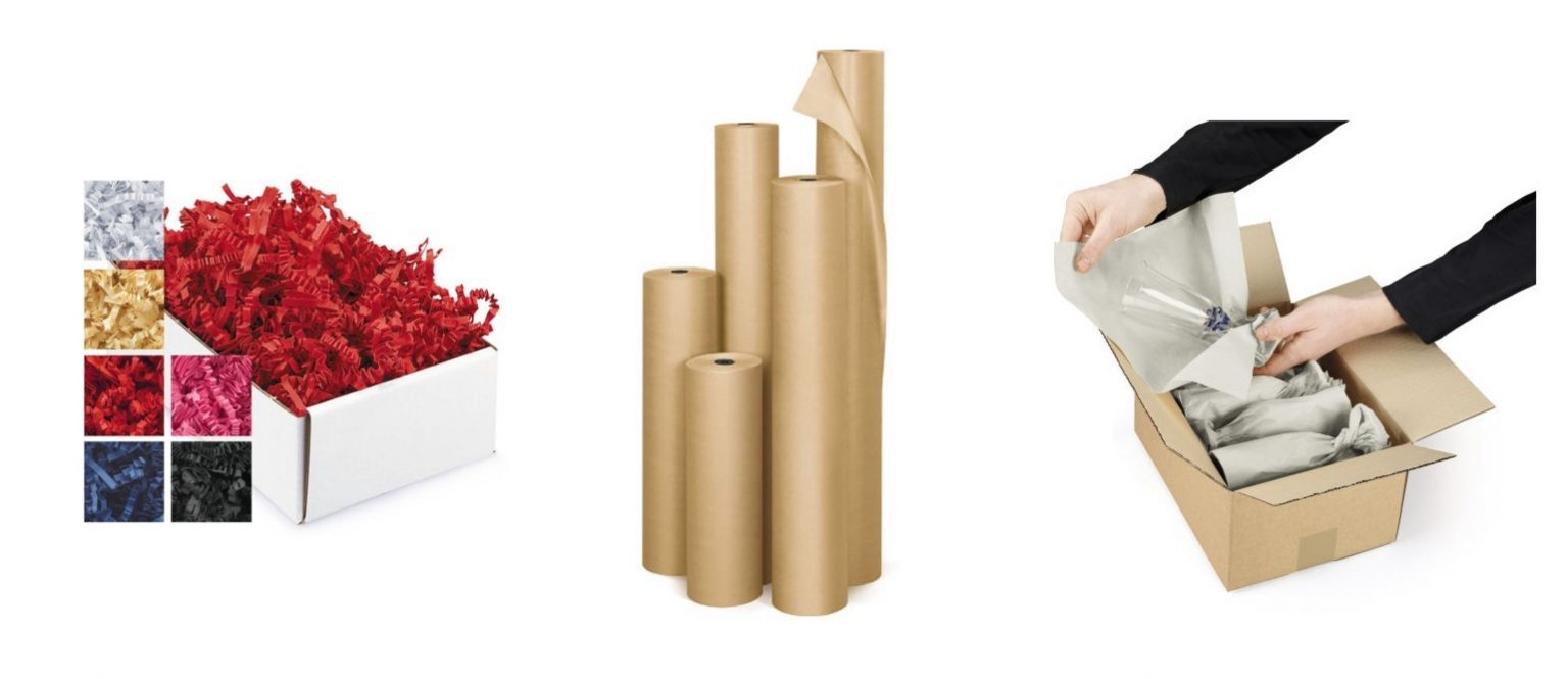 Pappersskydd som kraftpapper, makulering och silkespapper sorteras som pappersförpackning.