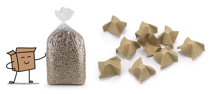 Individual and bagged paper packing particles
