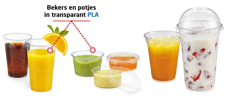 Bekers en potjes in transparant PLA