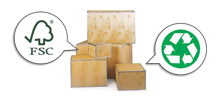 Les caisses en bois de RAJA portent le logo FSC et sont fabriquées à partir de matériaux recyclables.