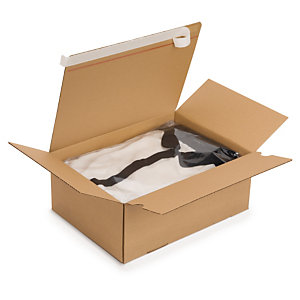 Caja de cartón montaje instantáneo y cierre adhesivo canal simple