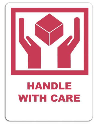 Manejar con cuidado, etiqueta con símbolo para embalaje handle with care